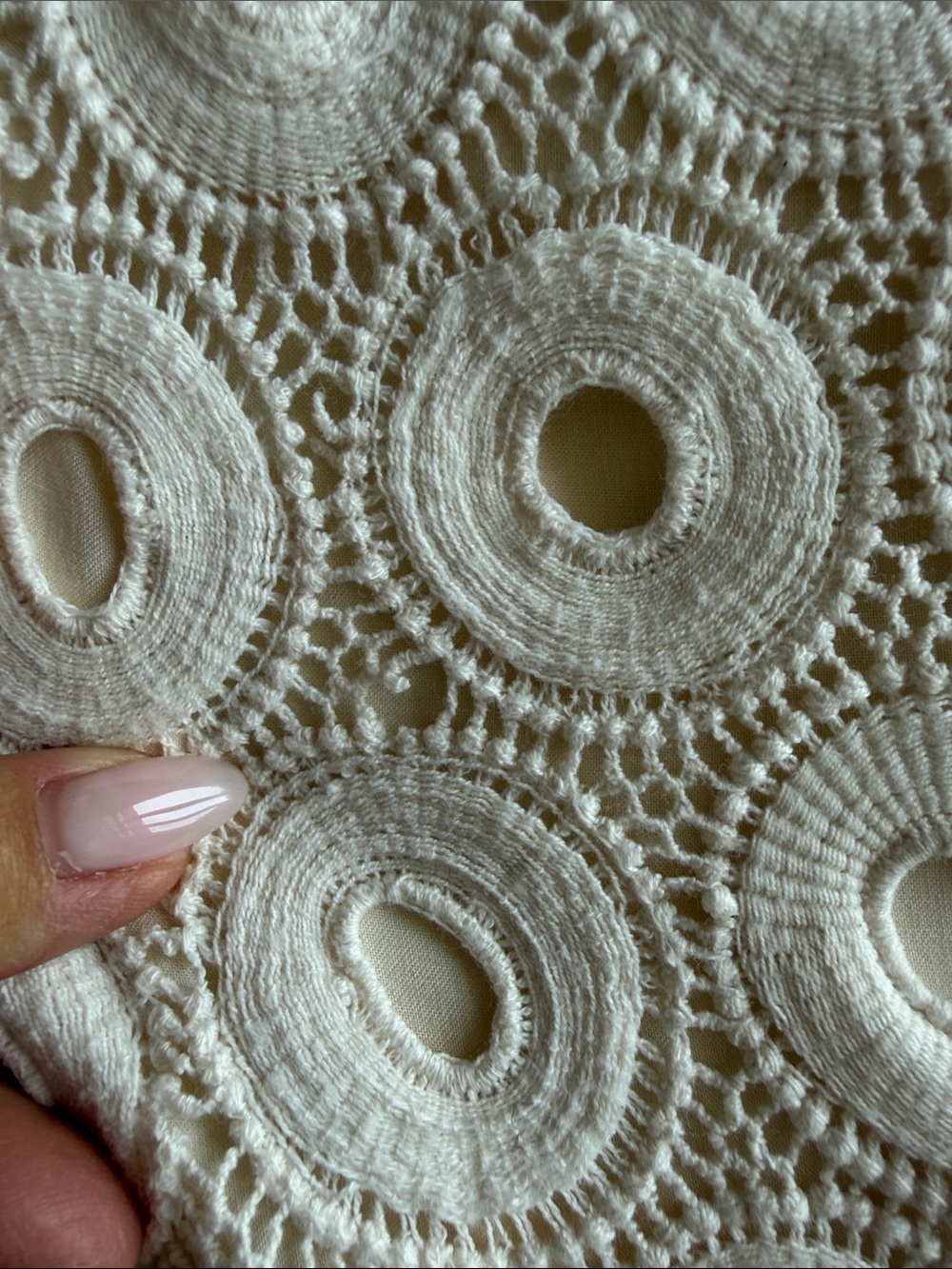 Strapless Cream Lace Midi Dress with Circular Eyelet Detail - Picture 5 of 5